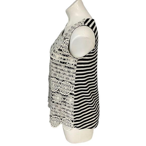 C Oliver Top Women Medium Lace Overlay Blue Stripe Tank Boho Nautical Officecore - Picture 7 of 13